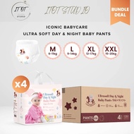 [Bundle of 4] Iconic Babycare Ultrasoft Day & Night Baby Diaper Pants M192/L176/XL152/XXL128