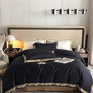 MMLLZEL S1000TC Egyptian Cotton Gold Embroidery Bedding Set King Black Quilt Cover Set Bed Linen Pillow Shams Bedclothes (Color : D, Size : 200 * 230cm)
