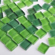 120g 0.39*0.39in Green Series Square Glass Mosaic Tiles, Transparent Gradient Stained Glass Pieces F