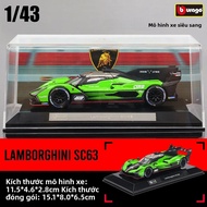 Xe Mô Hình Di Động Tỷ Lệ 1:43 Bburago - Lamborghini SC63 LMDh Porsche 963 Romeo - Đồ Chơi Hợp Kim Mô