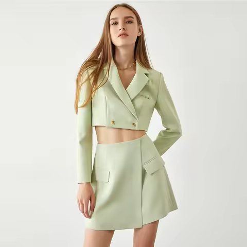 Tesco Mint Green Slim Fit Women's Suit Short Cropped Blazer with Skirt Customized Wedding Party Outf