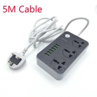 SC3604 Power Strip with 3 AC Sockets + 6 USB Charger Ports - Black / UK Plug SC 3604