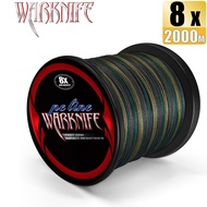 Warknife 8เส้นถักเอ็นตกปลาเส้น PE ยาว2000เมตร6-300LB 2.7-136กก. ลายพรางสีฟ้า/เขียว