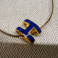 Hermes 蛇鏈款925銀 H靛藍色項鍊（非mini)