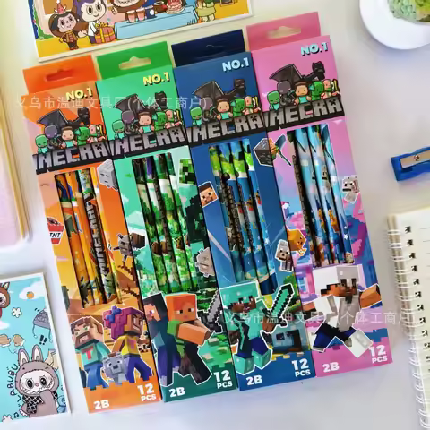 12/48pcs Minecraft Pencil 1 box 12pcs High Appearance Level Minecrafted 2B Pencil Pen Stationery Bir