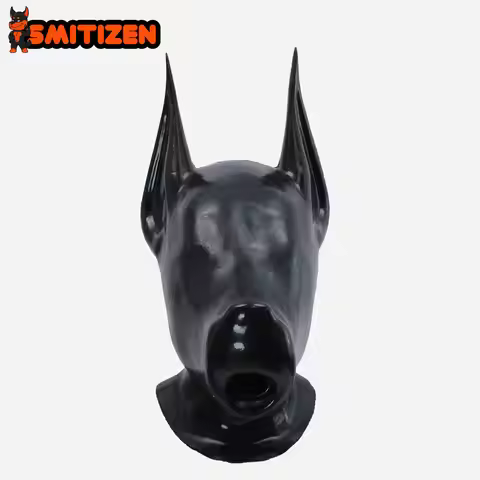 Smitizen Black Silicone Anubis Drone Hood Full Cover Mask for Halloween Party Cosplay
