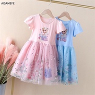 AISAMEFE New Frozen Clothes Colorful Elsa Princess Girls Dress Korean Style Cotton T-shirt Dress Fashion Party Gown Dress For Kids Girl 2-9Y