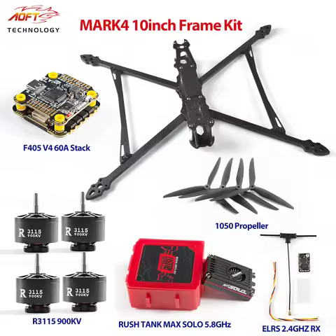 Mark4 10inch FPV Carbon Fiber Frame Kit 1050 Propeller F405 V4 FC 60A ESC RUSHFPV MAX SOLO 2.5W VTX 