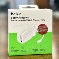 門市全新現貨!!  Belkin UltraCharge Retractable GaN Wall Charger 67W WCH022myWH