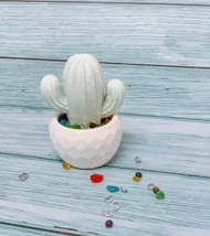 室內香氛造型擴香石-立體仙人掌+琉璃石 幾何盆栽 / 附5ML香精油