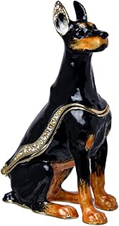 FJ FENGZHIJIE Doberman Dog Figurine Jewelry Box with Hand-Painted Details and Hinged Lid Golden Crys