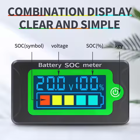 Waterproof Battery Capacity Indicator DC Voltmeter 8-100V Lead Acid Lithium Iron Battery Tester SOC 