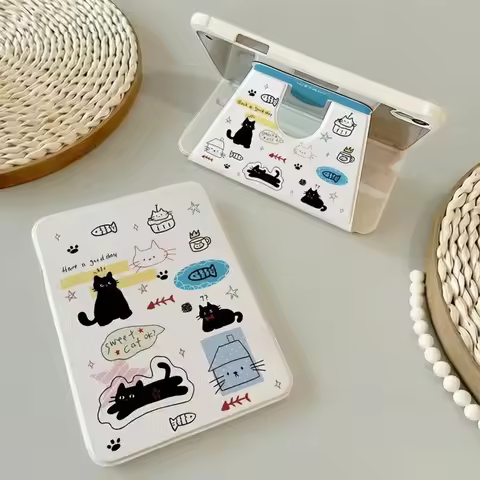Cute Black Cat Fish Y2K 360° Rotation Cover For iPad Pro 13 11th M5 M4 12.9 A16 10 8 7 9th 10th Air 