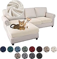 Beacon Pet Sectional Couch Covers, 3 Piece Stretch Anti-Slip L Shape Sofa Slipcovers, Separate Sofa Seat Cushion Covers Chaise Cover for Both Left/Right Sectional Couch (Ivory, 2 Seater + Chaise)