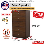 (Fully Assembled)Chest Drawer 5 Layer with Lock Laci Almari Baju Wardrobe 5 Tier Storage Cabinet Rak