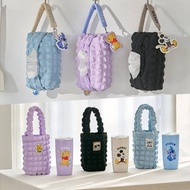 迪士尼 萌趣泡泡紗真空保溫杯提袋組530ml+造型吊飾面紙掛袋組