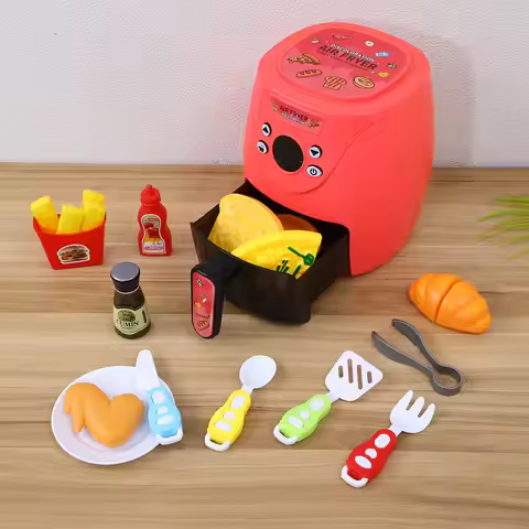 1Set Air Fryer Color Changing Kitchen Playset Pretend Cooking Plaything Including Assorted Food for 