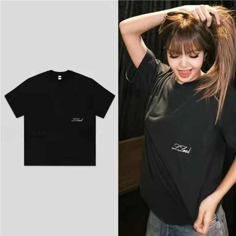 LISA LLOUD Cotton Short-sleeved T-shirt Kpop T-shirt LISA's Same T-Shirt Pure cotton Men's T-Shirt K
