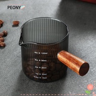 PEONIES Milk Cup, Glass Gray Espresso Cup, Easy to Clean Vertical Grain Multipurpose with Wood Handle Measuring Cup Milk Espresso Shot