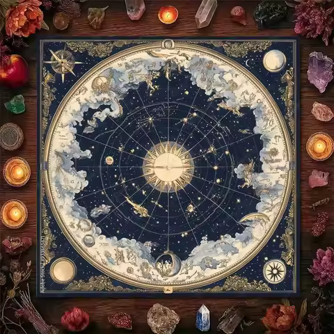 VIKAMA Retro Star Chart Tarot Tablecloth Astrology Universe Altar Cloth Astrology Ceremony Atmospher