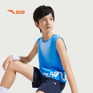 anta kids boys running knit tank 3525B5108-3 -blue/allover print (baju sukan kanak lelaki)
