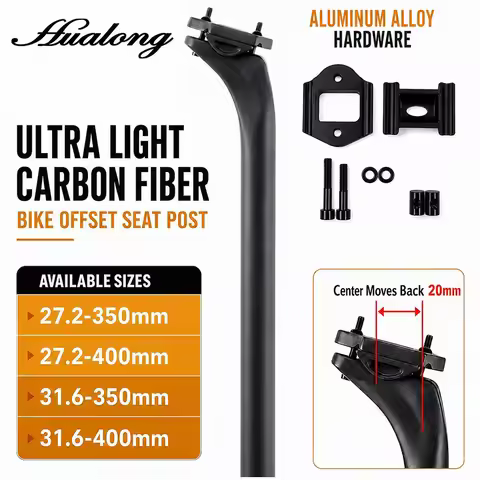 HUALONG Offset Carbon Seat Post 27.2/31.6mm Offset 20mm Length 350/400mm Matte Black, MTB Road Bicyc