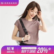 GIORDANO Women T-Shirts 100% Cotton Cap Sleeve Summer Tee Simple Basic Solid Color Mockneck Comfort 