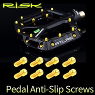 RISK 8pcs/lot Titanium Alloy Anti-skid Bolts for Downhill Bicycle Pedals TC4 Ti Pedal Anti-slip Screws for XC AM DH Bike M4*8mm
