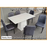 💥 MidYear Sale💢Umeko Ceramic Top 80x140cm Rectangular Table & 6 pcs Fabric Chairs. Free installation