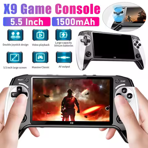 X9 Retro Handheld Game Console 5.5inch Screen Retro Video Game Player Built in 9 Game Emulators 1500