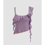 Cider Asymmetrical Floral Rose Ruffle Hem Top Rosette Trim Shortsleeve | Kriwil asymmetrical y2k sho