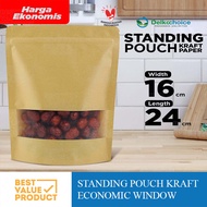 (PACK) Kraft Paper Packaging WINDOW 16x24 Standing Pouch WINDOW 16 x 24