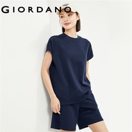 GIORDANO Women T-Shirts 100% Cotton Exposed Seam Tee Crewneck Cap Sleeve Simple Basic Fashion Casual