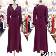 [LUXURY707] MAXI Dress คอวีป้ายเอว ทรงเรียบร้อย งานมุสลิม (VO9111)