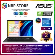 Asus Vivobook Pro 16X OLED N7601Z-MMX175WS 16'' 3.2K Laptop Black ( I7-12650H, 32GB, 1TB SSD, RTX3060 6GB, W11, HS )