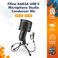 Fifine K683A USB-C Microphone - Studio Condenser, Gain Control, Mute, Pop Filter, Computer/Mac