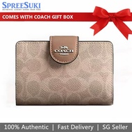 Coach Wristlet In Gift Box Large Wristlet Double Zip Wallet Signature Canvas Walnut Brown Bold Red #