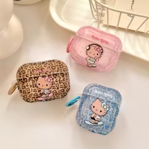 Leopard Print Cute Sanrio Hello Kitty Earphone Case For Airpods 4 Pro 2 1 2 3 Wireless Bluetooth Hea