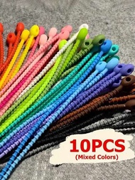 10入組多色可重複使用的矽膠電纜束綁帶,適用於收納袋和電纜管理