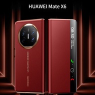 Huawei Mate X6 Smart Window CaseLychee Pattern Flip Leather CaseShockproof Full Protective Case for 