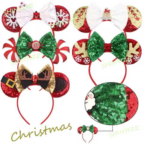 New Cute Christmas Mickey 3.3"Mouse Ears Headband For Girls Soft Bow Hairband Festival Party Christm