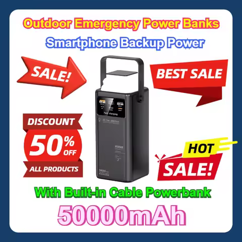 With Built-in Cable Powerbank 50000mah Camping Light Portable Outdoor Emergency Power Banks Smartpho