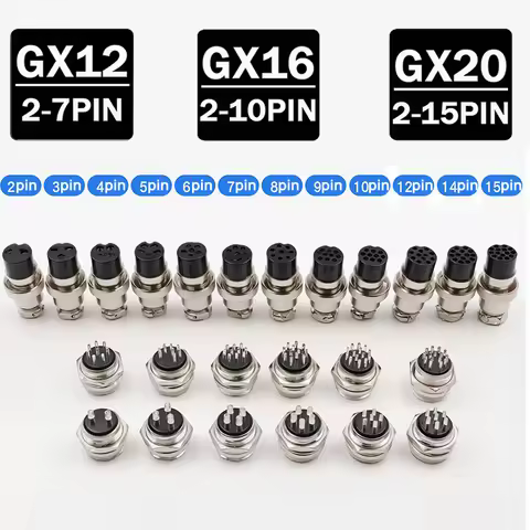 5/10/20 Set GX12 GX16 GX20 Circular Connectors,2 3 4 5 6 7 8 9 10 12 14 15 Pin Docking, Metal Aviati