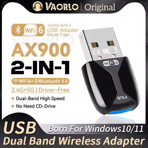 AX900 WIFI6 USB Adapter 2 IN 1 Bluetooth 5.4 Dual Band 2.4G&5G 900Mbps WiFi 6 802.11AX Mini Wireless