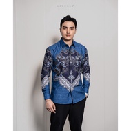 Laskala Batik Premium Surabaya Biru Kemeja Batik Pria Slimfit Lengan Panjang