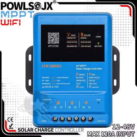 Powlsojx 30A/40A MPPT Charge Controller 12V 24V 36V 48V Battery Support 120V Max PV 5V/2A USB Blueto
