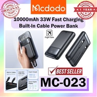 Mcdodo MC-023 10000mAh Powerbank 33W Fast Charging Power Bank Built In Cable PawerBank MC023 Mcdodo 