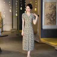 Cheongsam Women Improved Cheongsam Dress Elastic Improved Cheongsam Women-Long Neck Cat Clothing Mall