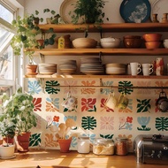 1 PACK Of 10PCS 20*20cm/7.87*7.87inch Matisse Abstract Floral Peel And Stick Backsplash Tiles, Self-