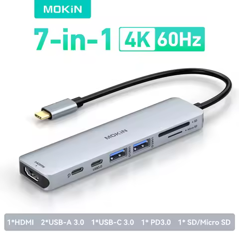 MOKiN 7-in-1 USB C Hub for MacBook Pro Air M2 M1 HP Type C 4K60Hz to HDMI Adapter,Docking Station wi